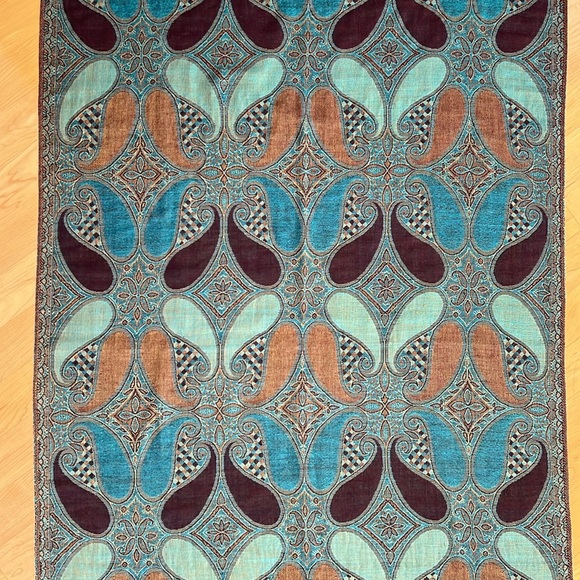 ☯️Like New Reversible Blue / Brown / Rust Paisley Pashmina/Silk/Wrap/Shawl - Picture 10 of 17